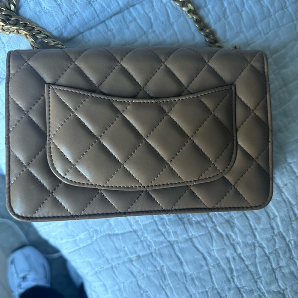 CHANEL Lambskin Quilted Pillow Crush Wallet On Chain WOC Dark Beige - Picture 6 of 12